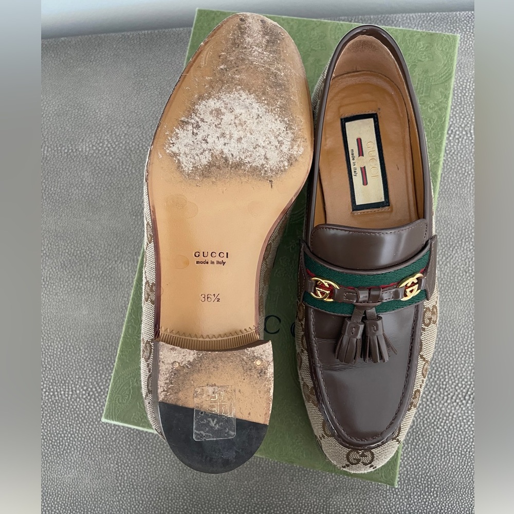 Gucci Paride Loafers with Tassels in leather & canvas - Picture 2 of 3